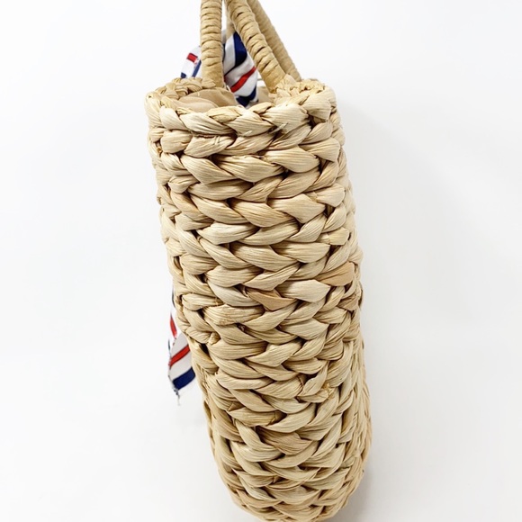 NWOT Retro Summer Beach Rattan Handbag With Scarf - Picture 6 of 10